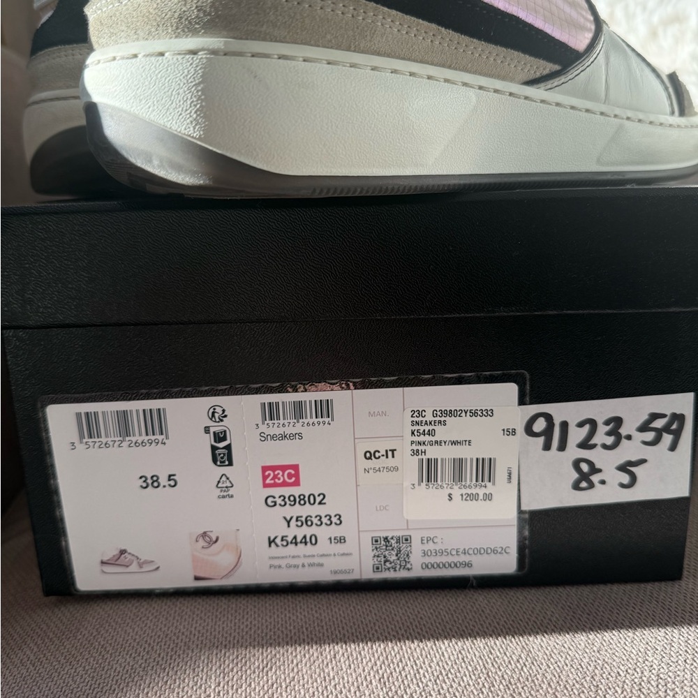 CHANEL CC Suede & Calfskin Sneakers,Size 38.5 (Fits US 8.5/EU 39)Pink/Grey/White - Picture 15 of 15